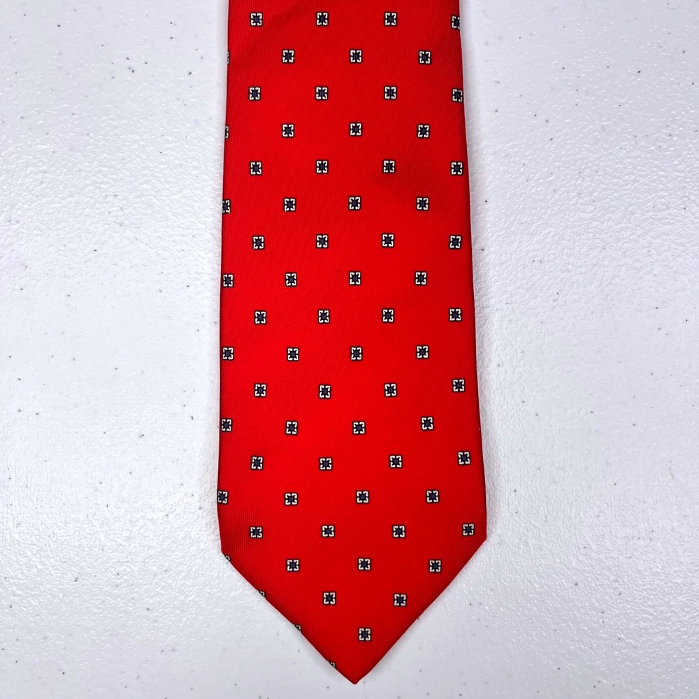 Carl Michaels Silk Tie Mens One Size Red Geometric Medallion‎ Made in Italy